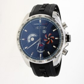 Tag Heuer Grand Carrera SLS Working Chronograph Blue Seconds-Hand with Black Dial-Rubber Strap