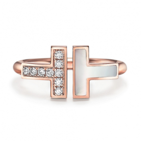 2020 Tiffany T Turquoise  Mother-of-pearl Square Ring In 18k Rose Gold Diamond Four Color 