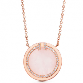 2020 Tiffany T Two Diamond and Pink Opal Circle Pendant in 18k Rose Gold Necklaces 