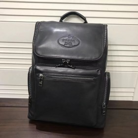 PRADA Men's New Leather Backpack Black（30cmx30cmx14cm）